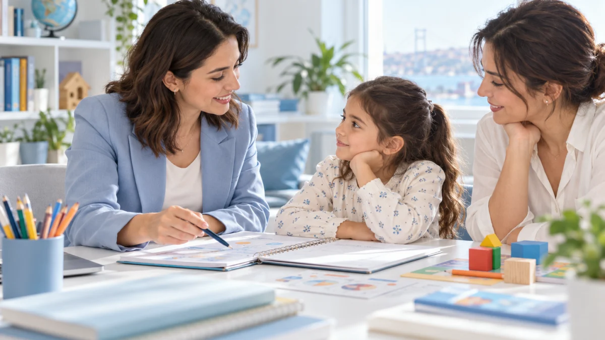 Eğitim danışmanlığı görüşmesinde ilkokul öğrencisi