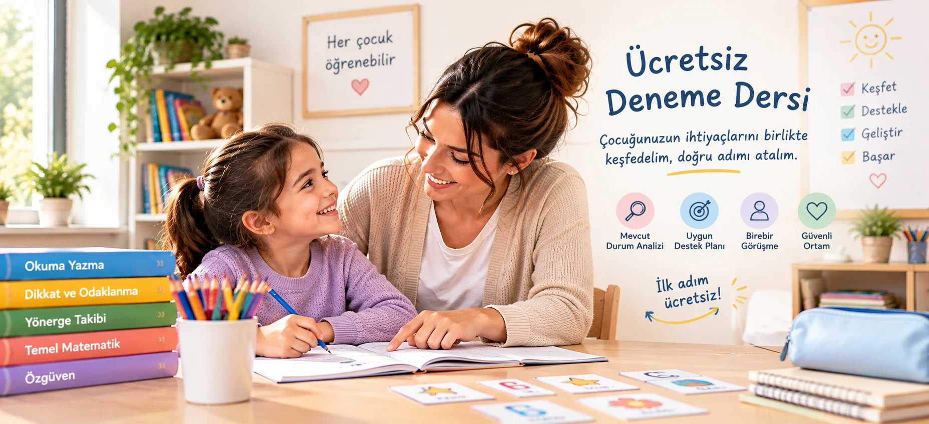 Ücretsiz deneme dersine katılan ilkokul öğrencisi